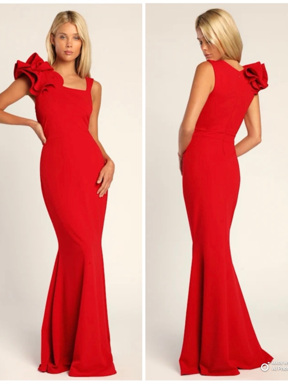 Lulus Small Lucette Red Sleeveless Ruffled Mermaid Maxi Dress NWT Formal